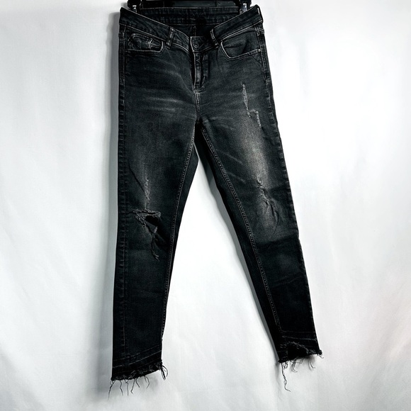 Zara Basic Z1975 US Size 4 Black Wash Distressed Denim Skinny Jeans - Picture 1 of 8